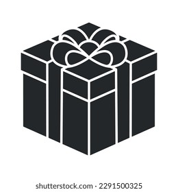 Silhouette mystery gift box icon on isolated white background. Random secret loot box isometric concept. Vector illustration logo design.