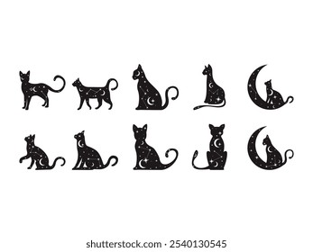 Silhouette Mystical Cat Element Set