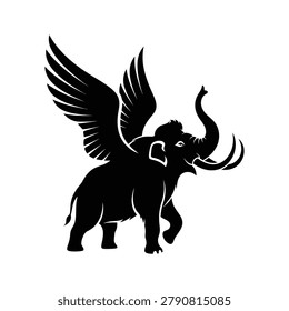 Silhouette of a mythological creature with wings and an elephant body