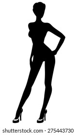 Silhouette Naked Woman Standing High Heels 스톡 벡터 로열티 프리