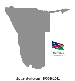 Mapa de países de la silueta de Namibia. Mapa editable gris con bandera nacional ondeando el territorio de Sudáfrica bordea la ilustración vectorial sobre fondo blanco