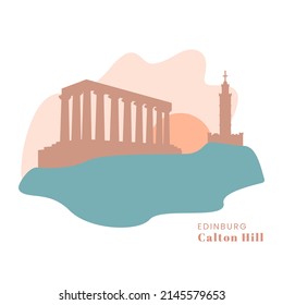 Silhouette of National Monument of Scotland on Calton Hill in Edinburgh, Scotland. Edinburgh landmarks logo in flat style. UK city architecture vector icon.