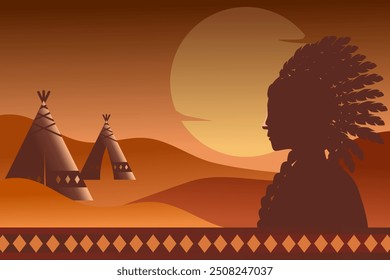 silhouette native american lady, suitable for native american heritage day