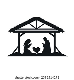 Silhouette nativity scene isolated on white background. Christmas nativity scene. Vector stock