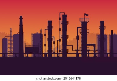 silhouette natural gas pipeline Industrial zone on orange gradient background