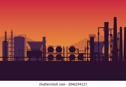 silhouette natural gas pipeline Industrial zone on orange gradient background