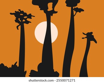 silhouette of natural scenery flat illustration