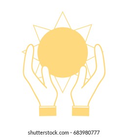 silhouette natural sun and normal weather icon in the hands