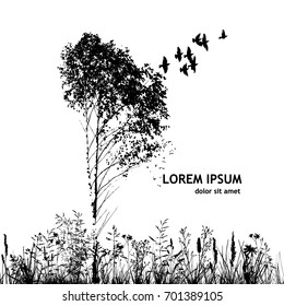 Silhouette of nature landscape. Vector