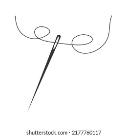 Silhouette of a needle with a thread. Vector illustration.