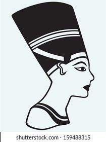 Silhouette Nefertiti isolated on blue background