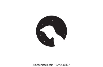 silueta espacio negativo joven con logotipo nocturno icono de ilustración