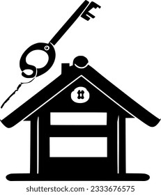 Silhouette of a new house and keys to the door isolated in a white background. Vector image.