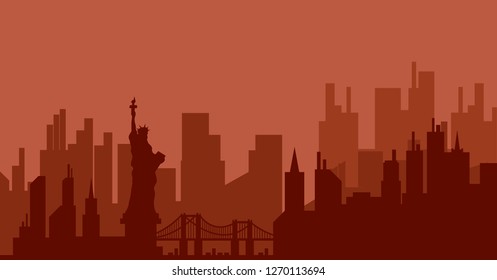 Silhouette new york city with landscape city.