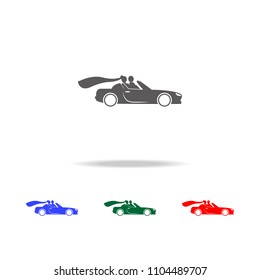 silhouette of a newlywed couple in the car icons. Elements of wedding in multi colored icons. Premium quality graphic design icon. Simple icon for websites, web design, mobile app