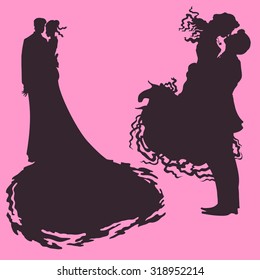 silhouette of newlyweds hugging each