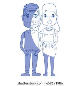 silhouette nice couple with hairstyle and casual clothes