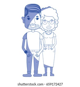 silhouette nice couple with hairstyle and casual clothes