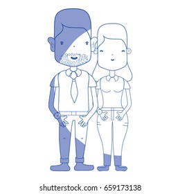 silhouette nice couple with hairstyle and casual clothes