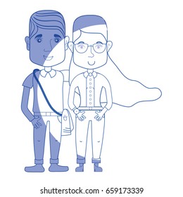 silhouette nice couple with hairstyle and casual clothes