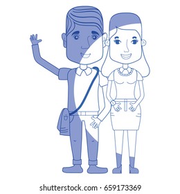 silhouette nice couple with hairstyle and casual clothes