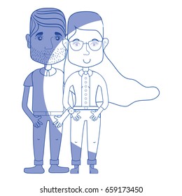 silhouette nice couple with hairstyle and casual clothes