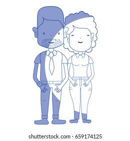 silhouette nice couple with hairstyle and casual clothes
