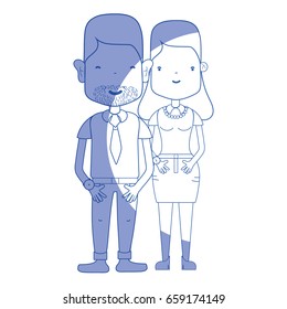 silhouette nice couple with hairstyle and casual clothes