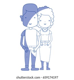 silhouette nice couple with hairstyle and casual clothes