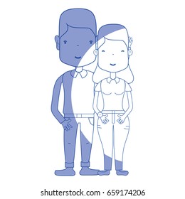 silhouette nice couple with hairstyle and casual clothes