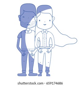 silhouette nice couple with hairstyle and casual clothes