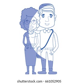 silhouette nice couple with hairstyle and casual clothes