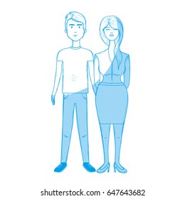 silhouette nice couple with hairstyle and wear