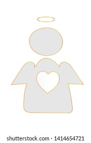 Silhouette of a nice little angel with a heart,halo on a white background. Vector illustration