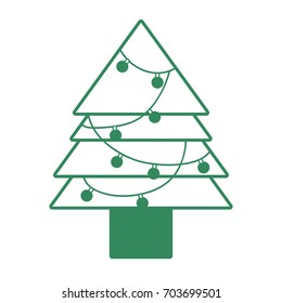 silhouette nice pine tree with lights decoration design
