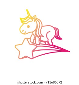 silhouette nice unicorn with horn and shooting star