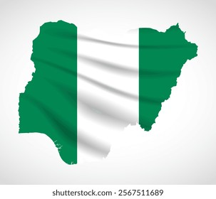 Silhouette of Nigeria map filled with the Nigerian flag design, symbolizing national pride, cultural heritage, and geographic identity.  
