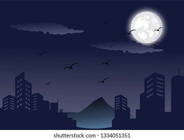 Silhouette night in the city and building landscape vector