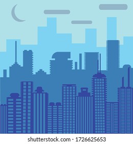 silhouette Night cityscape vector, landscpae town with could and moon create by Illustrator.