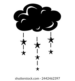 Silhouette of a night cloud with stars, a celestial dream catcher. Vector illustration for stamp, cutout.