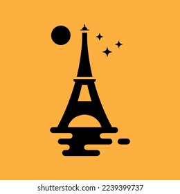silhouette night Eiffel tower logo design