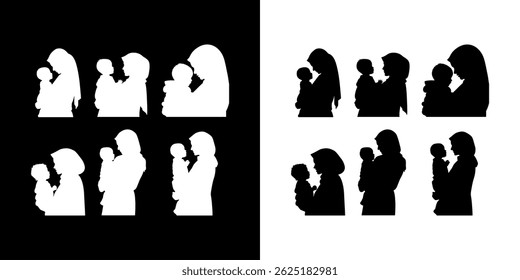Silhouette of nine mothers holding their children.