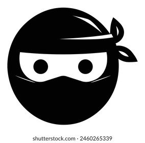 Silhouette eines Ninjas, Emoji-Stil. Minimalistische Illustration mit Anspielung auf kriegerische Kämpfe und Aktionen.