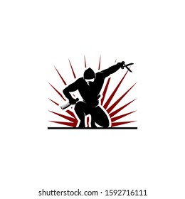 Silhouette of a ninja holding a scissors and a comb