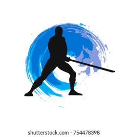Silhouette of a ninja  on white background 