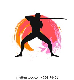 Silhouette of a ninja  on white background 