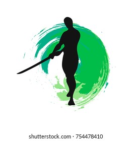 Silhouette of a ninja  on white background 