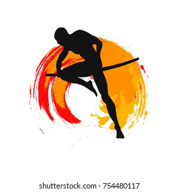 Silhouette of a ninja  on white background 