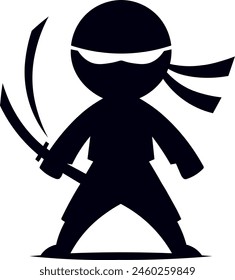 Silhouette eines Ninjas mit einem Schwert. Minimalistische Illustration mit Anspielung auf kriegerische Kämpfe und Aktionen.