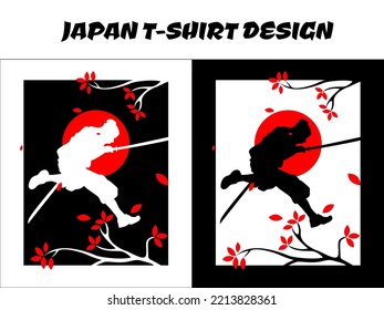 Silhouette of a ninja with two swords, Warrior, silhouette japan ninja vector for design t shirt concept, silhouette ninja, Japanese t-shirt design, silhouette for a Japanese theme, running ninja